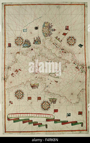 Portolan atlas del mondo di Joan Martines (1556-1590). Messina, 1587. Mediterraneo occidentale. Biblioteca nazionale. Madrid. Spagna. Foto Stock