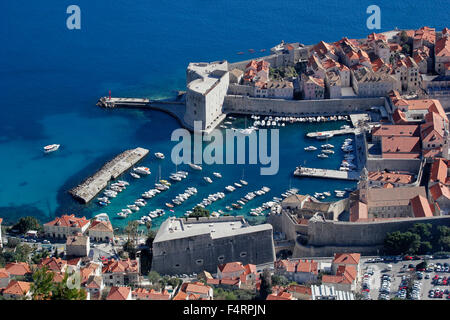 Porto Vecchio, Dubrovnik, vista dal monte Srd, Croazia Foto Stock