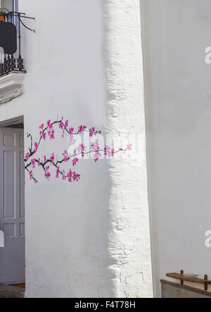 Fiori dipinta su un muro bianco Foto Stock