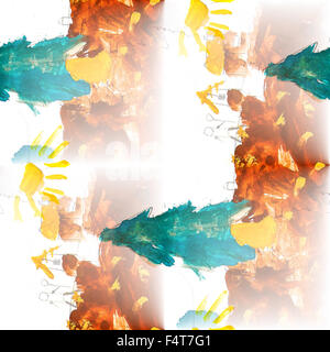 Sfondo senza giunture albero di Natale infanzia città pennello Acquerelli color acqua arte astratta Foto Stock