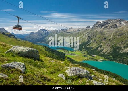 Vista dal Corvatsch sul lago di Silvaplana, Foto Stock