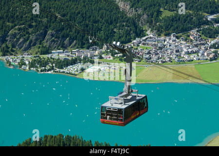 Vista dal Corvatsch sul lago di Silvaplana, Foto Stock