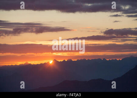 Vista da Chäserrugg sulla Valle del Reno e monti austriaci, Foto Stock