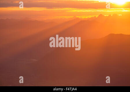 Vista da Chäserrugg sulla Valle del Reno e monti austriaci, Foto Stock