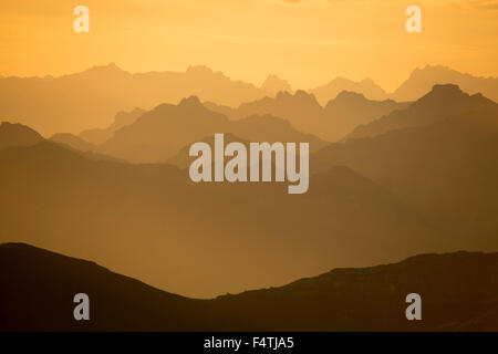 Vista da Chäserrugg sulla Valle del Reno e monti austriaci, Foto Stock