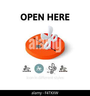 Aprire qui icona in stile differente Illustrazione Vettoriale