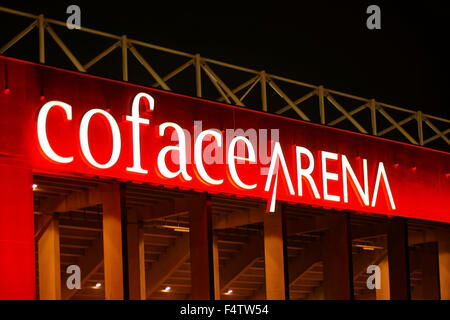 Insegna al neon Coface Arena Mainz Foto Stock