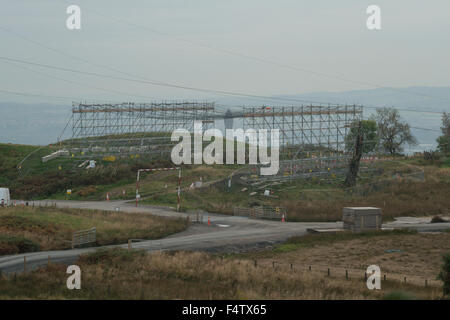 Beauly a Denny power line progetto di costruzione verso Wallace Monument che mostra la linea di supporto struttura di ponteggio Foto Stock