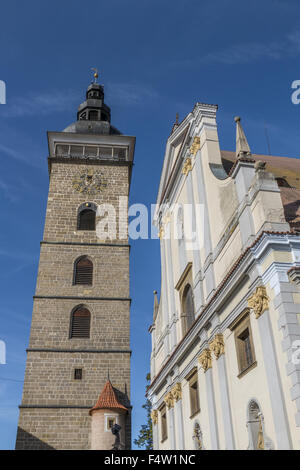 Torre Nera, la Cattedrale di San Nicola, Ceske Budejovice, anche Bohemian Budweis, Budvar, Boemia, Repubblica Ceca, Europa Foto Stock