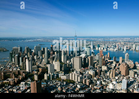 Riprese aeree di Lower Manhattan e il Quartiere Finanziario di New York City STATI UNITI D'AMERICA Foto Stock