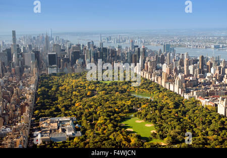 Ripresa aerea di Manhattan e il Central Park di New York STATI UNITI D'AMERICA Foto Stock