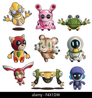 Una illustrazione vettoriale di robot diversi set di icone Illustrazione Vettoriale