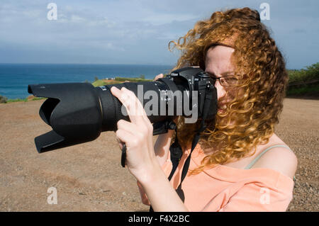 Foto scattate al paesaggio tra Kahakuloa Honokohau y. Maui. Hawaii. Testa di Kahakuloa e minore Pu'u Kahlui-anapa come Foto Stock