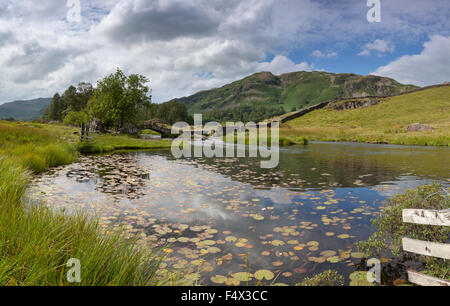 Slaters Bridge e il fiume Brathay poco Langdale Valley, Lake District UK Foto Stock