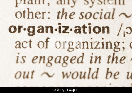 Definizione di organizzazione di parola nel dizionario Foto Stock