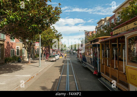 Powell e Market Street Cable Cars di San Francisco, California, Stati Uniti d'America Foto Stock