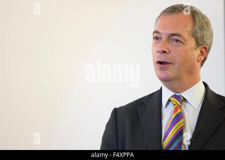 UK Independence Party (UKIP) leader Nigel Farage a Swansea durante il 'say No per il tour dell'UE". Foto Stock