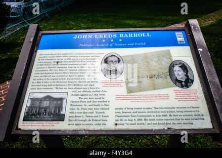 John Leeds Barrol segno interpretative, Kent County Courthouse, Chestertown, Maryland Foto Stock