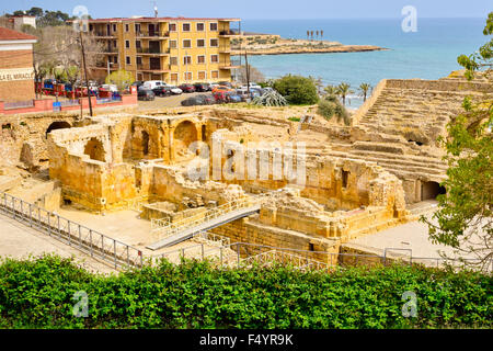 Anfiteatro Romano. UNESCO - Sito Patrimonio dell'umanità. Tarragona Catalogna. Foto Stock