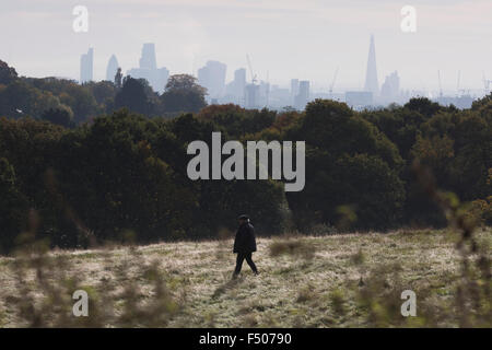 Londra, Regno Unito. 25 ott 2015. Lo skyline di Londra da Kenwood. I londinesi godetevi una bella giornata autunnale su Hampstead Heath. Credito: OnTheRoad/Alamy Live News Foto Stock