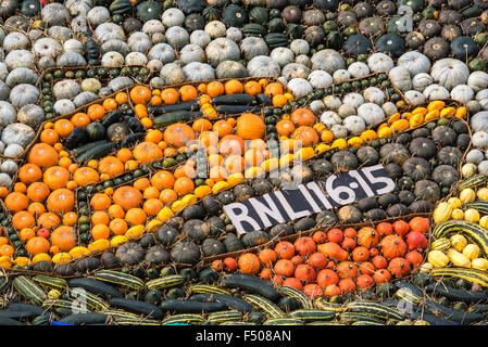 Slindon, West Sussex, Regno Unito. 25 ott 2015. Halloween divertente dettaglio del display in aiuto di RNLI realizzato con zucche in Sussex sunshine a Slindon zucche, West Sussex. Credito: Julia Claxton/Alamy Live News Foto Stock