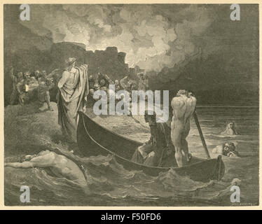 Antique circa 1890 incisione, Inferno di Dante da Gustave Dore, Canto VIII Linee 110-111, 'Non ho potuto sentire che cosa termini egli offrono'd, ma essi conferr'd non molto tempo." Foto Stock