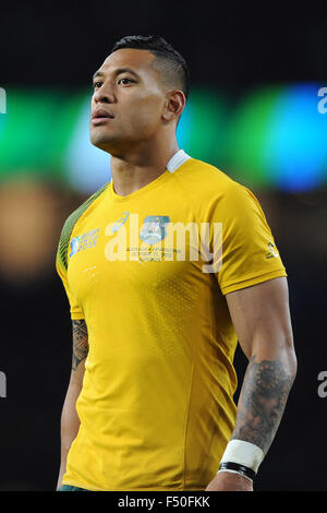 Londra, Regno Unito. 25 ottobre, 2015. Israele Folau dell Australia durante la semifinale della Coppa del Mondo di Rugby 2015 tra Argentina e Australia - Twickenham Stadium di Londra. Credito: Cal Sport Media/Alamy Live News Foto Stock