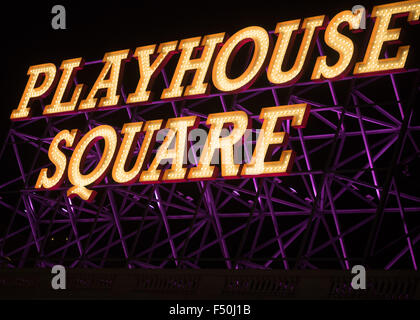 Playhouse Square sign in downtown Cleveland Ohio Foto Stock