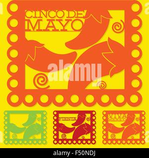 "Messicano papel picado' (Carta bandiera decorazione) impostato in formato vettoriale. Illustrazione Vettoriale