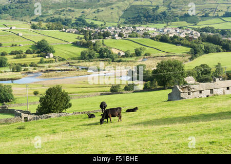 Di Reeth attraverso il Fiume Swale nel Yorkshire Dales Foto Stock