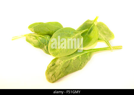 Un mucchio di verde di spinaci, isolati su sfondo bianco Foto Stock