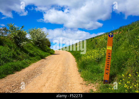 Il cammino di san Giacomo via 570 km a Santiago segno Foto Stock