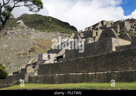 Edifici nella zona agricola di Machu Picchu Foto Stock