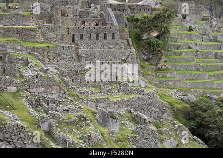 Edifici nella zona agricola di Machu Picchu Foto Stock