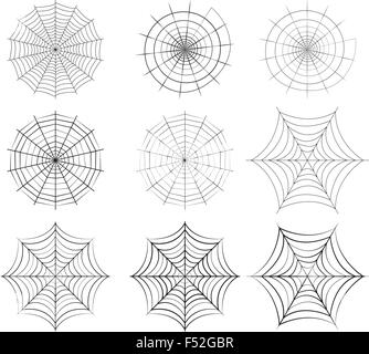 Set di spider web in stile silhouette, vettore isolato Illustrazione Vettoriale