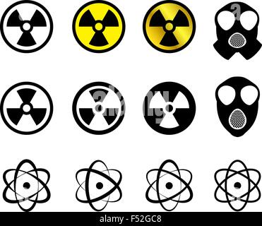 Set di icone nucleare in molti stile, vettore Illustrazione Vettoriale