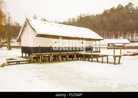 Tradizionale Pesca Romania dal Delta del Danubio In uno scenario invernale Foto Stock