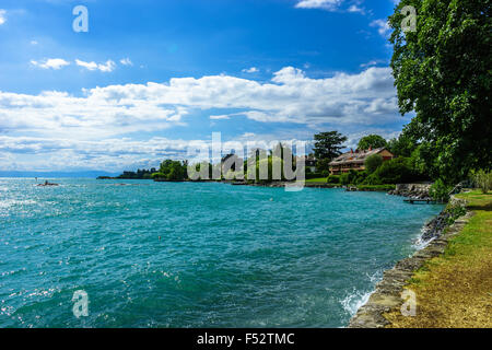 In estate sul bellissimo Lago di Ginevra. Il lago di Ginevra, Svizzera. Foto Stock