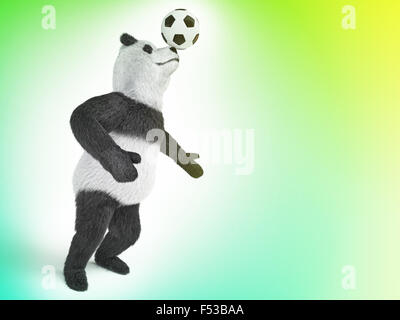Carattere di bambù di circo orso panda gigante in piedi gambe di diffusione ai lati a caccia di una palla sul suo naso. involontaria di un sorprendente Foto Stock