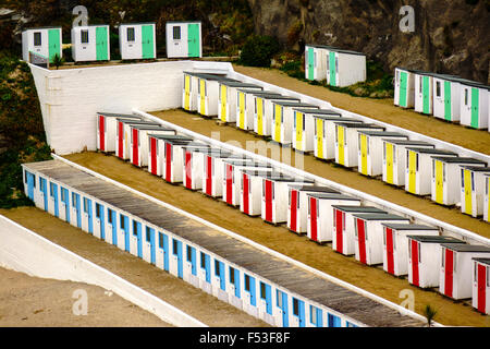 Cabine sulla spiaggia, Newquay Foto Stock