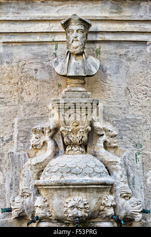 Nostradamus busto da Liotard de Lambesc (1859), Saint Remy de Provence, Bouches du Rhone, Francia Foto Stock