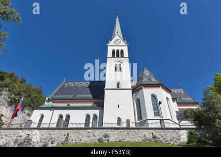 Neo gotico chiesa parrocchiale di San Martino al Lago di Bled in Slovenia Foto Stock