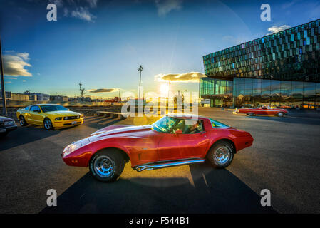 Rosso vintage Chevrolet Corvette, Reykjavik, Islanda Foto Stock