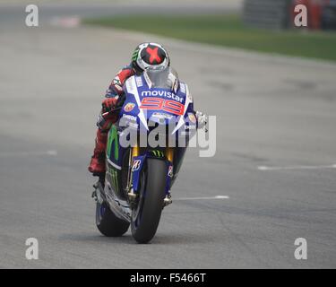 Dal Circuito di Sepang, in Malesia. 25 ott 2015. Jorge Lorenzo durante il guscio della Malaysia Gran Premio di Motociclismo Foto Stock