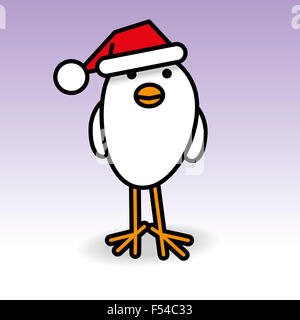 Unico bianco sorridente Chick indossando Red Santa Hat lo sguardo verso la telecamera su sfondo viola Foto Stock