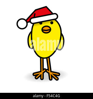 Unico giallo sorridente Chick indossando Red Santa Hat lo sguardo verso la telecamera su sfondo bianco Foto Stock