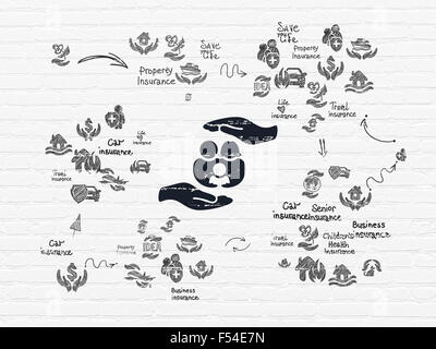 Concetto di assicurazione: Famiglia e Palm su sfondo a parete Foto Stock