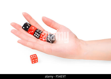 Mano femmina con plinti isolati su bianco con tracciato di ritaglio Foto Stock