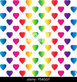 Bright rainbow Colored Hearts su bianco e un modello senza giunture Foto Stock