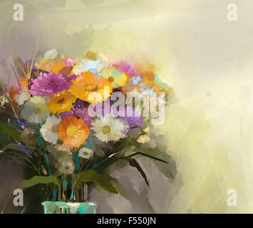 Pittura di olio ancora vita bouquet di fiori in vaso Foto Stock